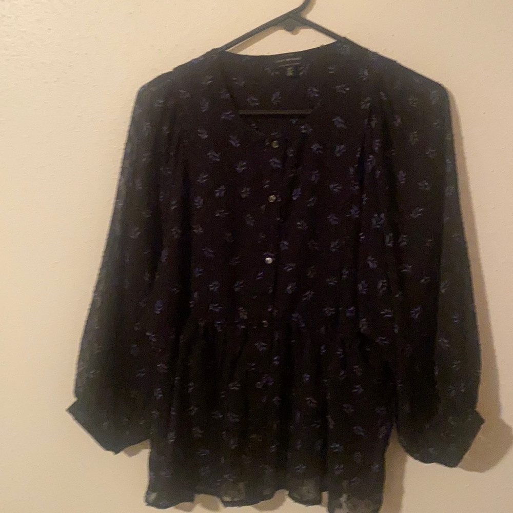 Lucky Brand Blouse Small Black Floral Chiffon